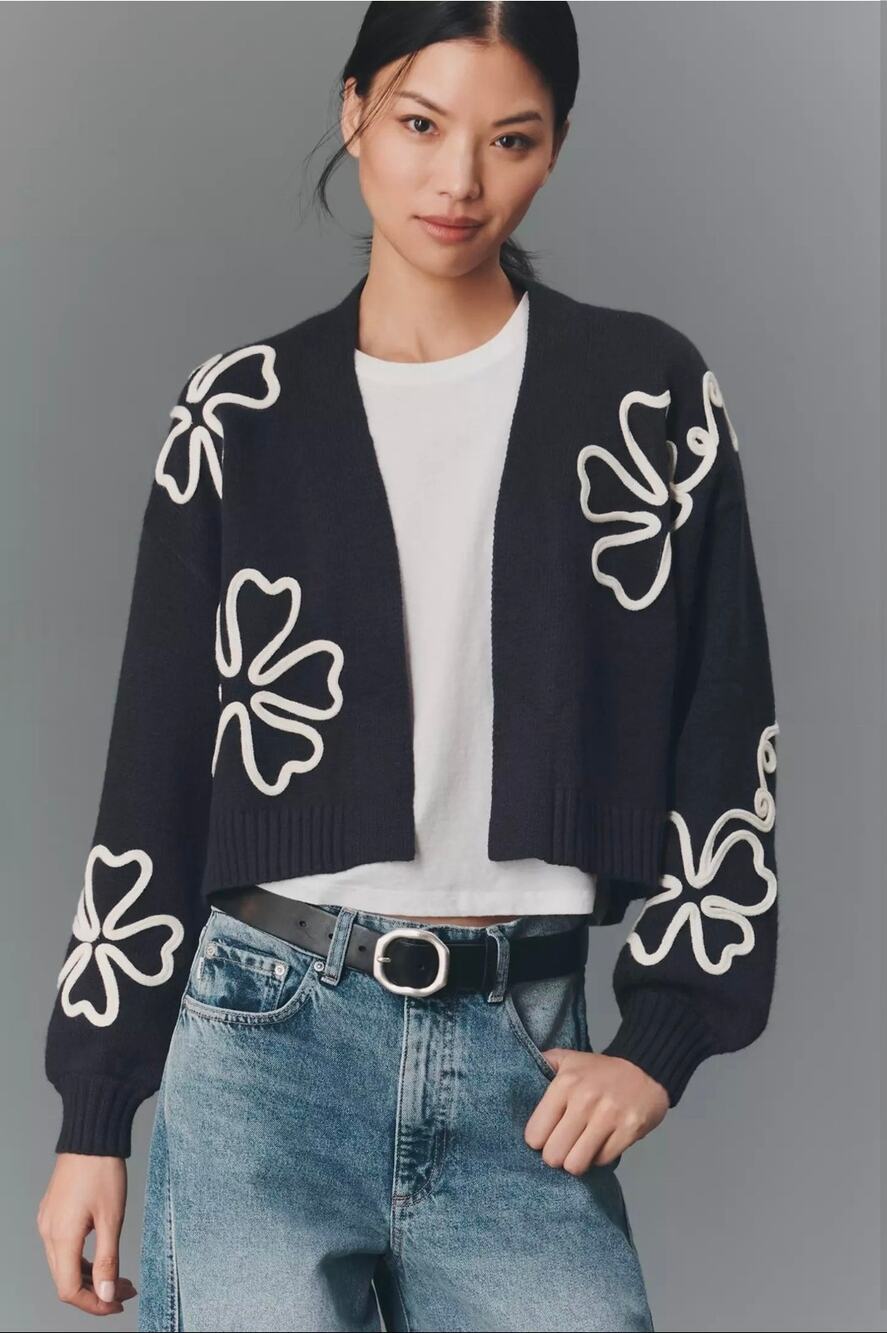 NWOT Anthropologie Dimensional Floral Motif Crop Cardigan. One Size.